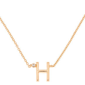 Gold Stone Initial Pendant Necklace - H,