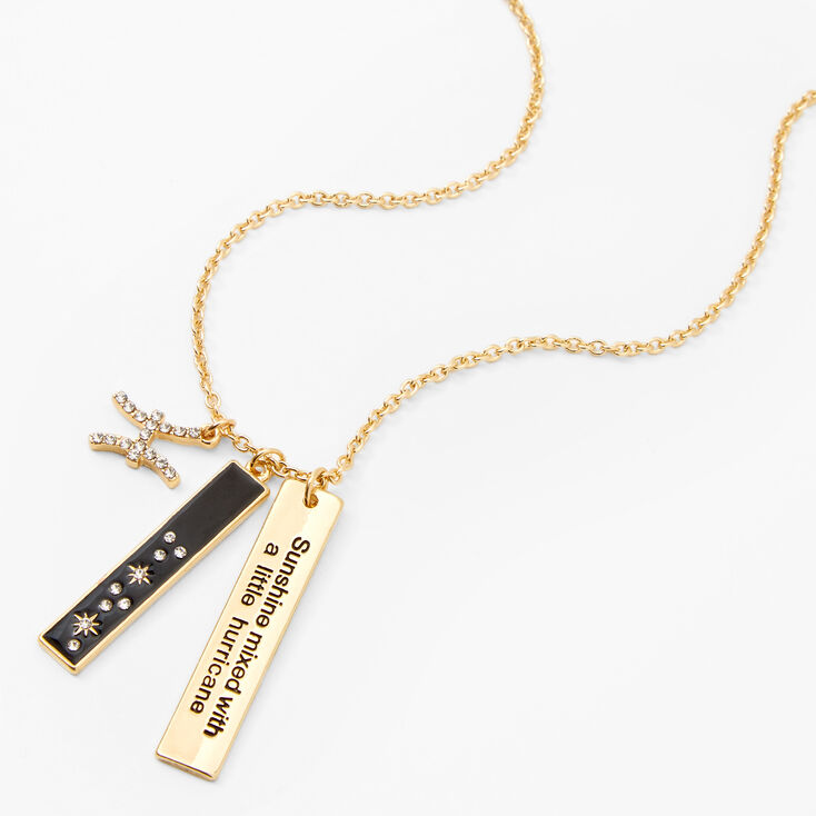 Gold Rectangular Zodiac Pendant Necklace - Aries,