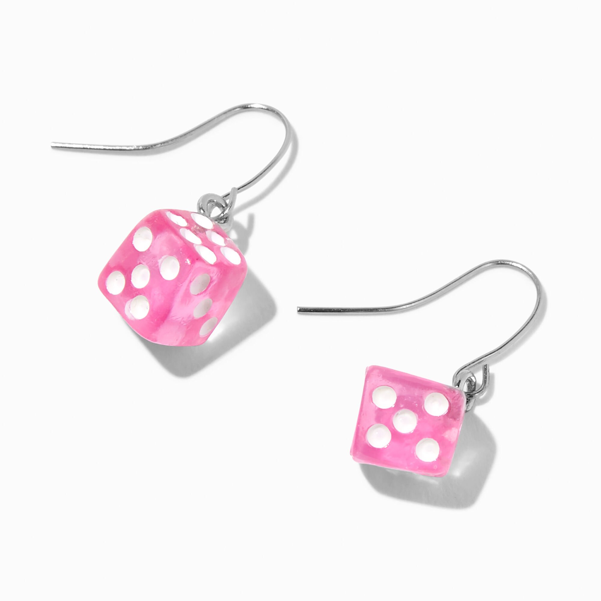 View Claires Pink 1 Dice Drop Earrings White information