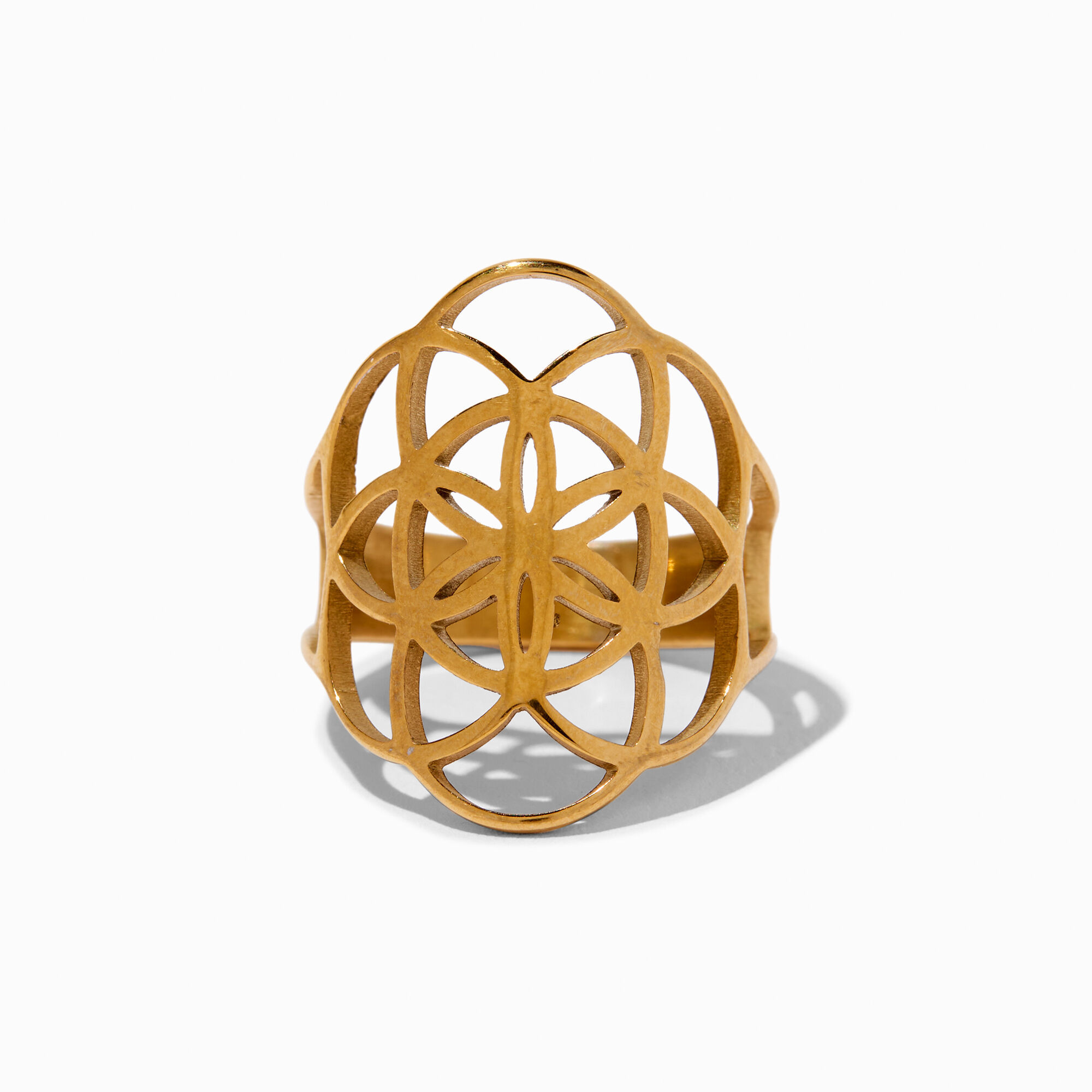 View Claires Tone Stainless Steel Geometric Floral Ring Gold information