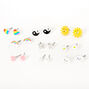Clous d&#39;oreilles ondes positives et rayons de soleil couleur argent&eacute;e - Lot de 9,