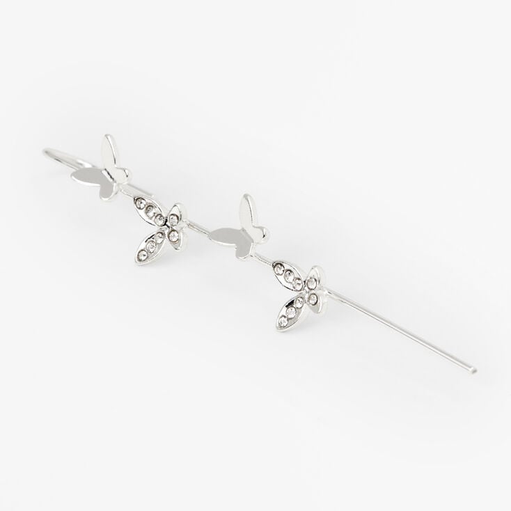 Silver Crystal Butterfly Ear Cuff Pin,
