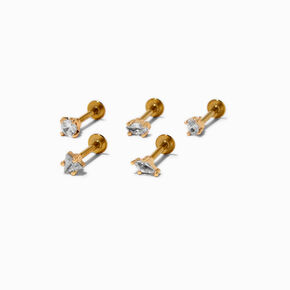 Gold-tone Stainless Steel Cubic Zirconia 18G Flatback Cartilage Earrings - 5 Pack,