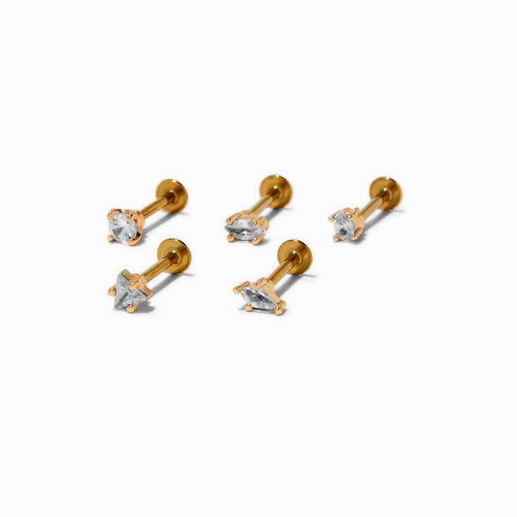 Boucles d&rsquo;oreilles pour piercing de cartilage &agrave; dos plat en zircon cubique 1,0&nbsp;mm en acier inoxydable couleur dor&eacute;e - Lot de 3,