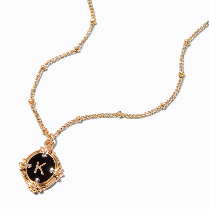 Gold Antiqued Medallion Initial Pendant Necklace - K,