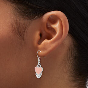 Peach Hearts Silver-tone 1&quot; Drop Earrings ,