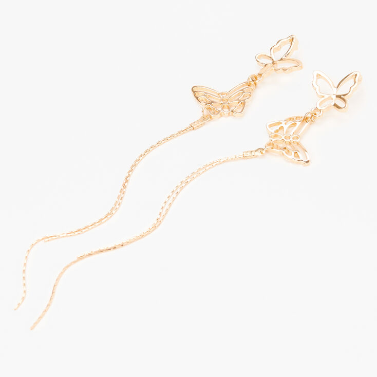 Gold 5.5&quot; Butterfly Linear Drop Earrings,