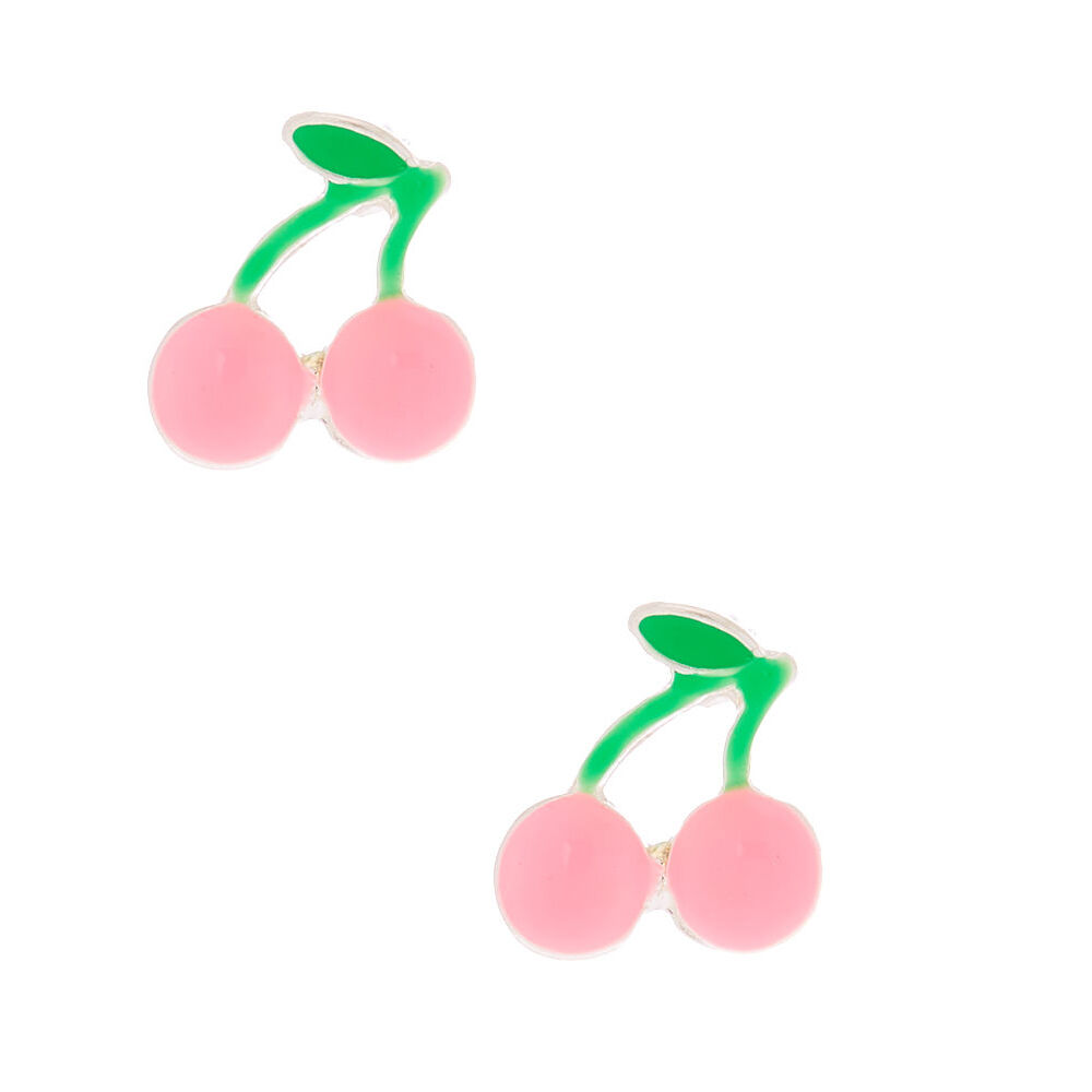 Neon Cherry Stud Earrings Pink