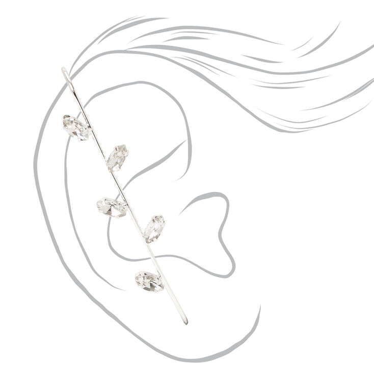 Silver Crystal Leaf Ear Cuff Pin,