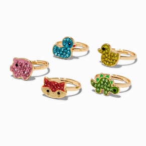 Gold-tone Crystal Animals Rings - 5 Pack ,