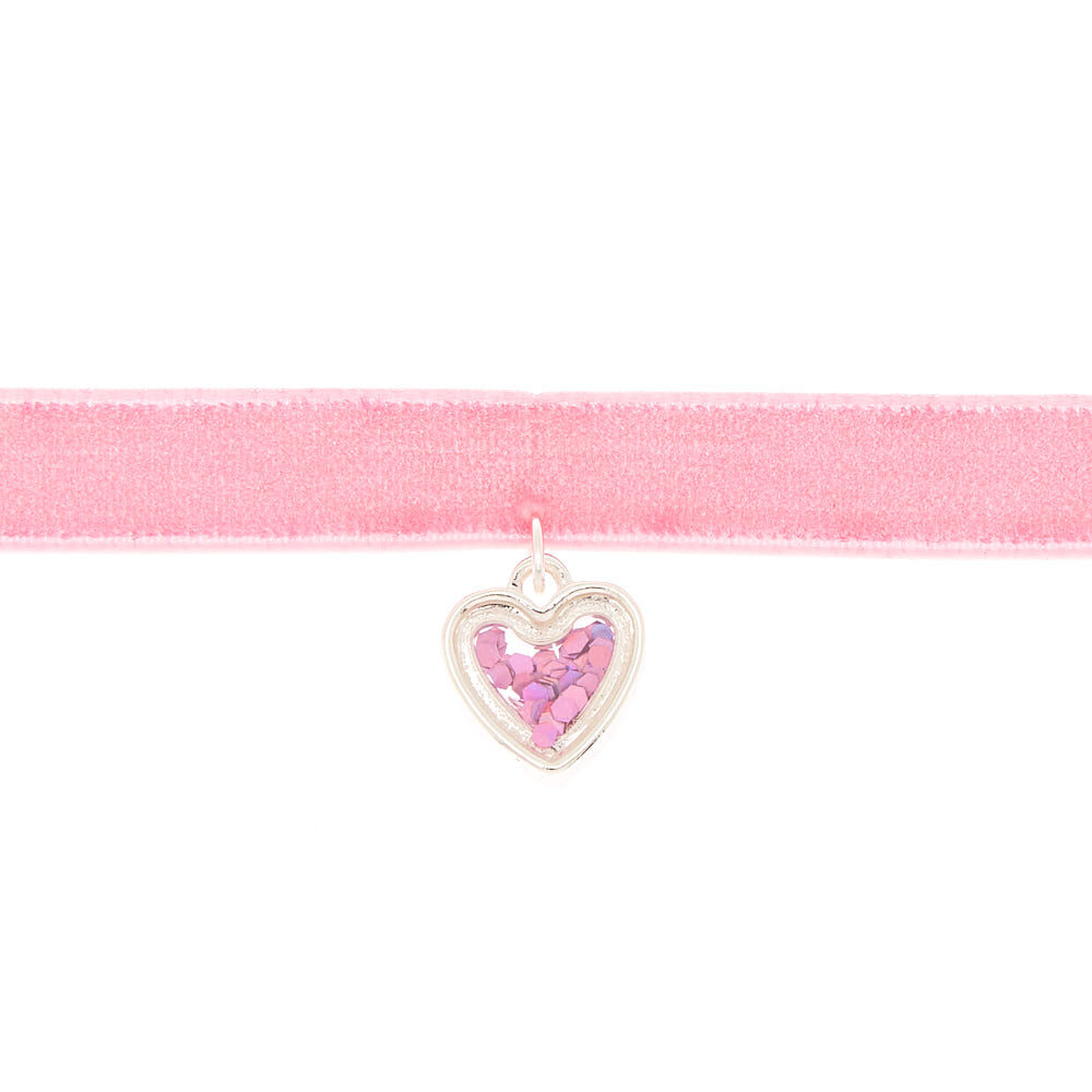 Claire's Club Shakey Heart Choker Necklace - Pink,