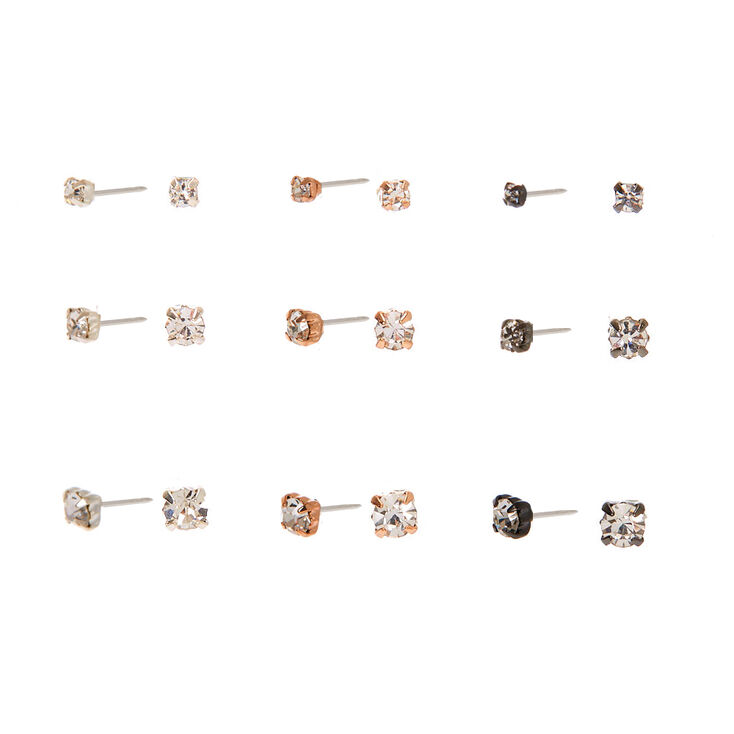Mixed Metal Graduated Stud Earrings - 9 Pack,