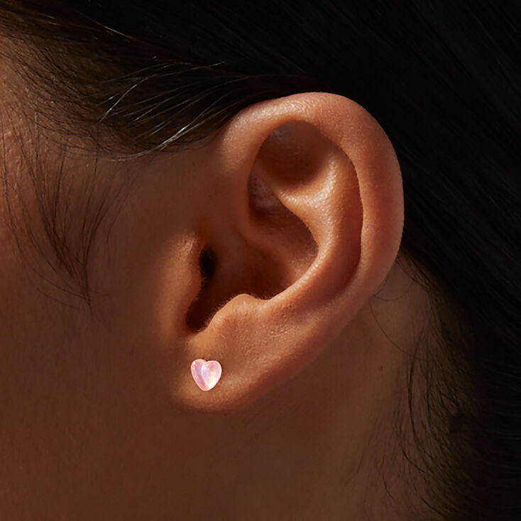 Anodized Pink Heart Sterling Silver Post Stud Earrings,