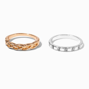Mixed Metal Crystal Braided Ring Set - 4 Pack,