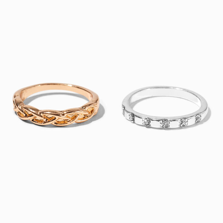 Mixed Metal Crystal Braided Ring Set - 4 Pack,