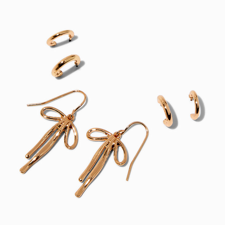 Gold-tone Drippy Bow Earring Stackables Set - 3 Pack,