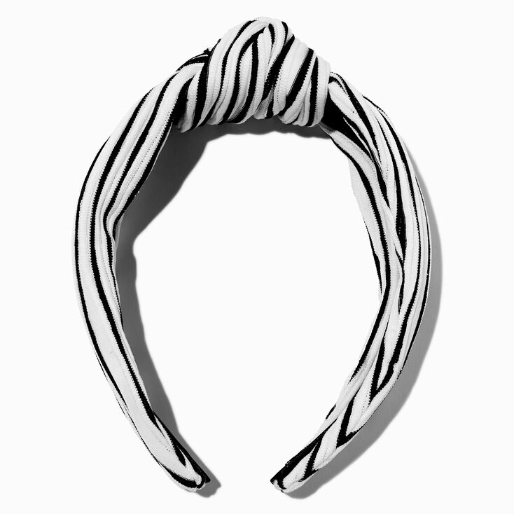 Black &amp; White Striped Knotted Headband,
