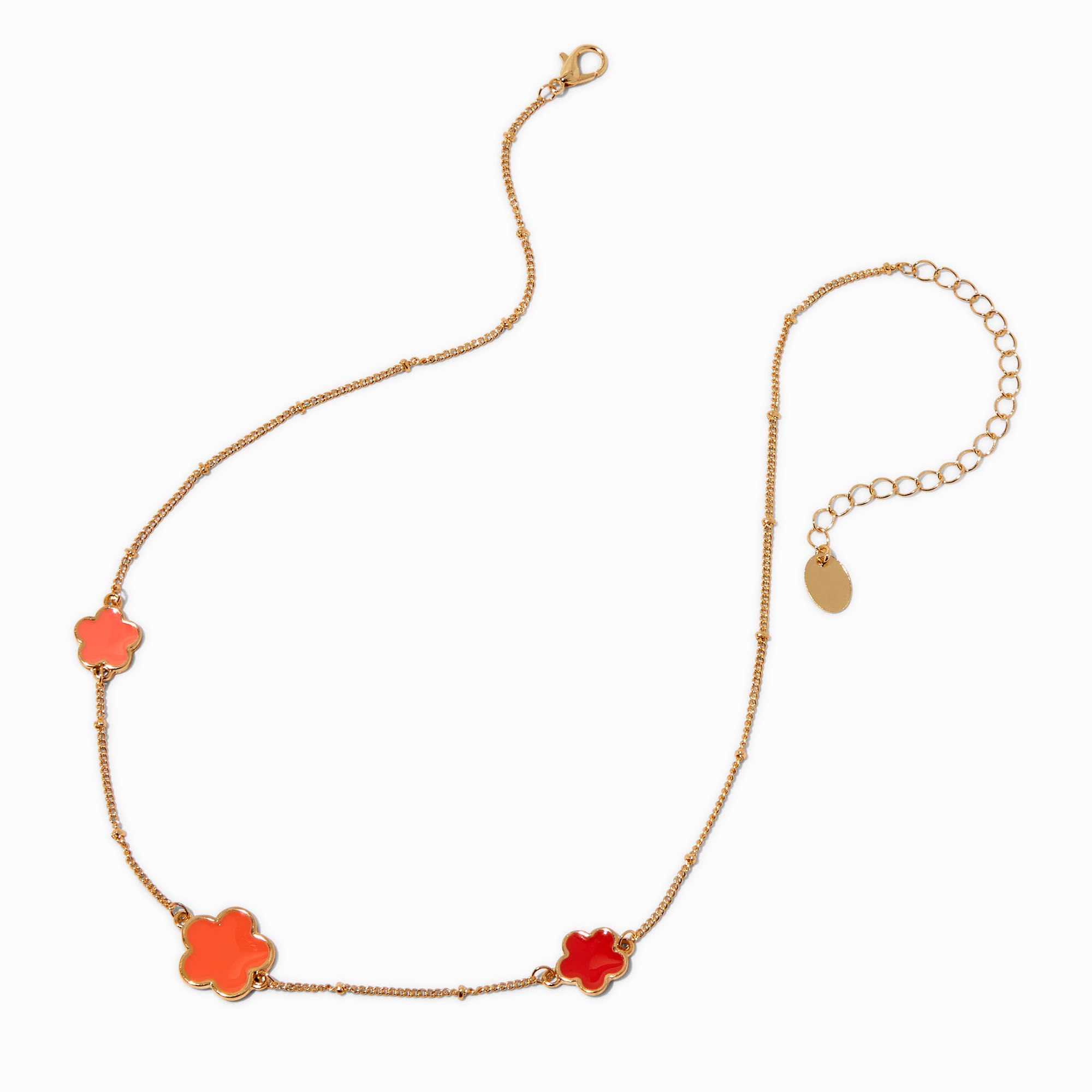 Coral Ombré Clover Link Chain Necklace ,