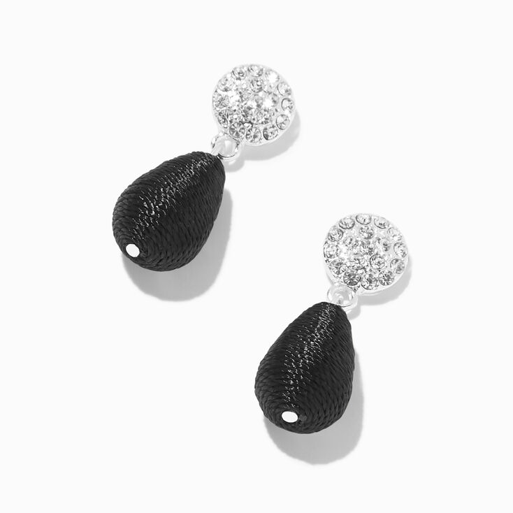 Black Woven Teardrop Silver-tone Fireball 0.5&quot; Drop Earrings,
