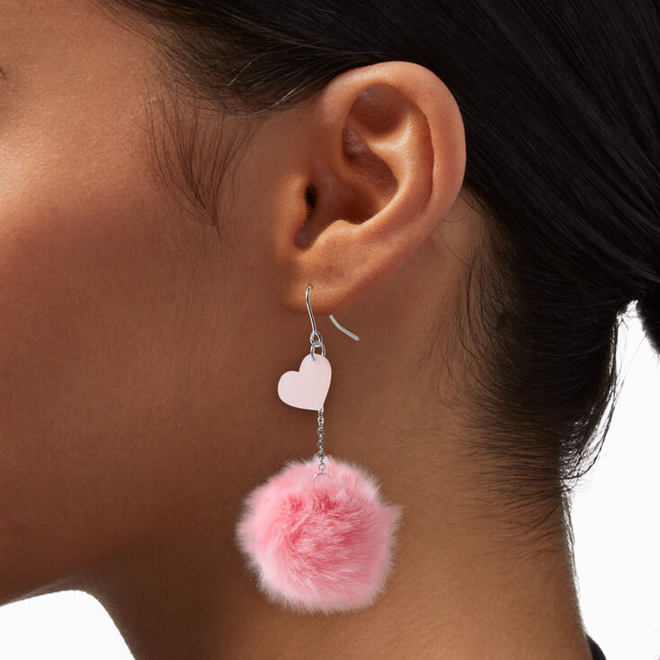 Pink Heart Glow in the Dark Pom 3&#39;&#39; Drop Earrings,