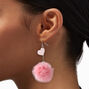 Pendantes 8&nbsp;cm roses avec pompons et c&oelig;urs phosphorescents,