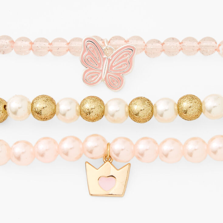 Claire&#39;s Club Pink Crown and Butterfly Beaded Stretch Bracelets - 3 Pack,
