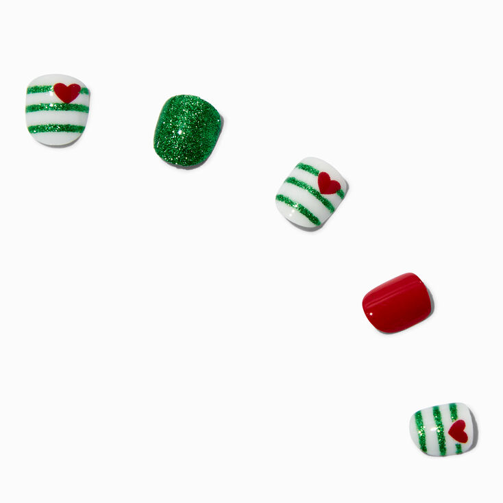 Claire&#39;s Club Red &amp; Green Heart Press On Vegan Faux Nail Set - 10 Pack,