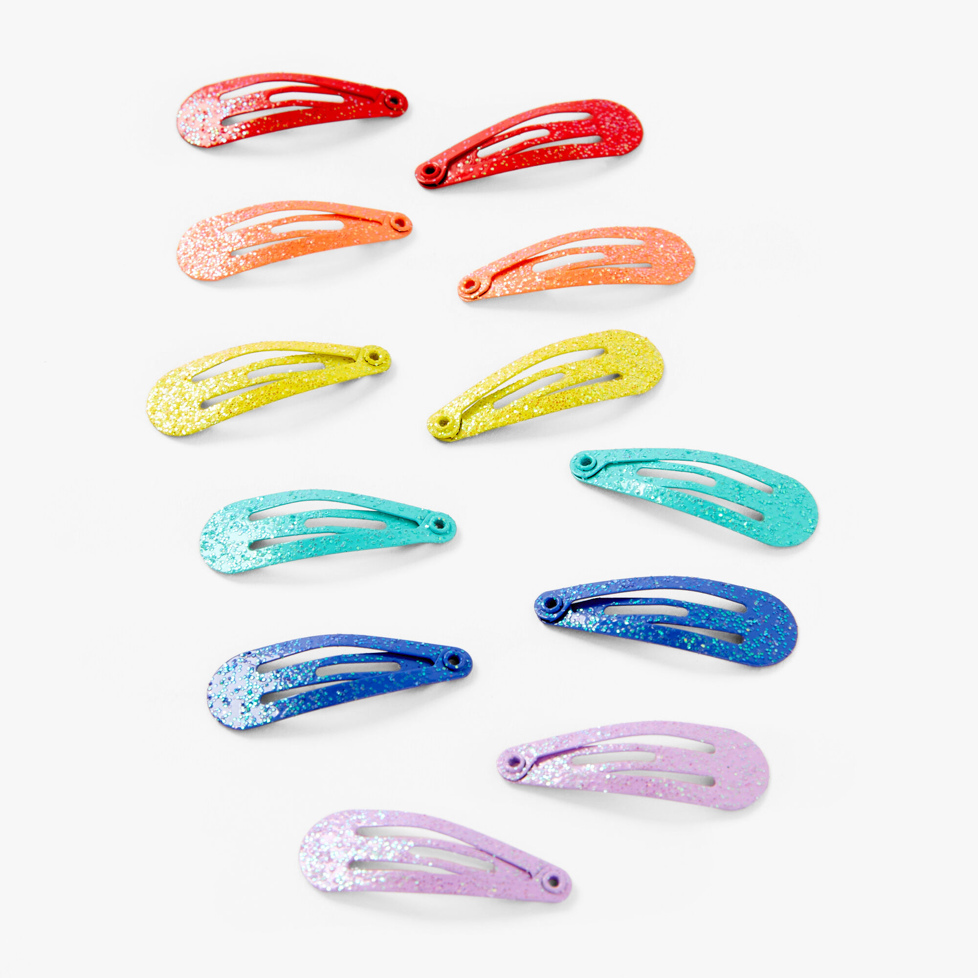 View Claires Club Glitter Snap Hair Clips 12 Pack Rainbow information