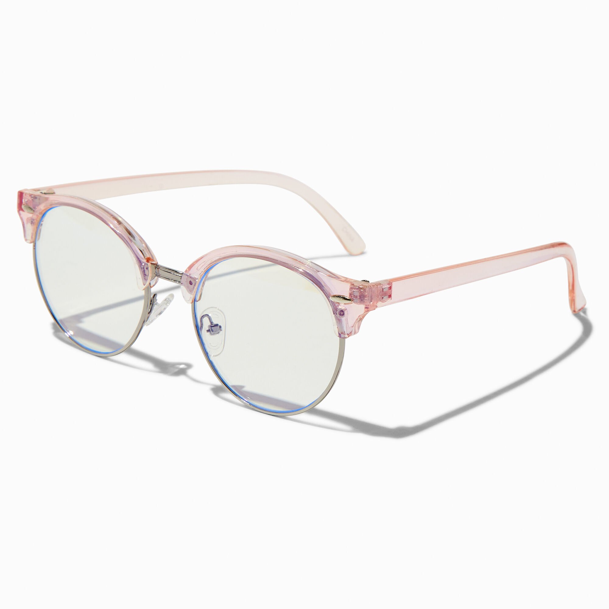 Solar Blue Light Reducing Pink Holographic Browline Clear Lens Frames,