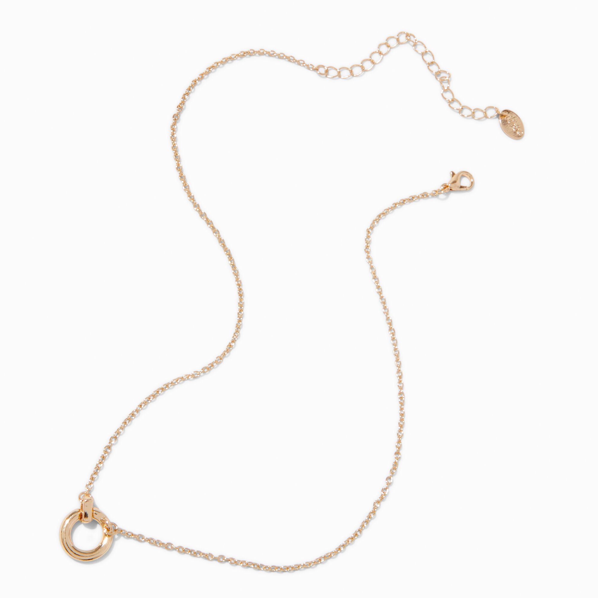 Gold-tone O Ring Pendant Necklace,