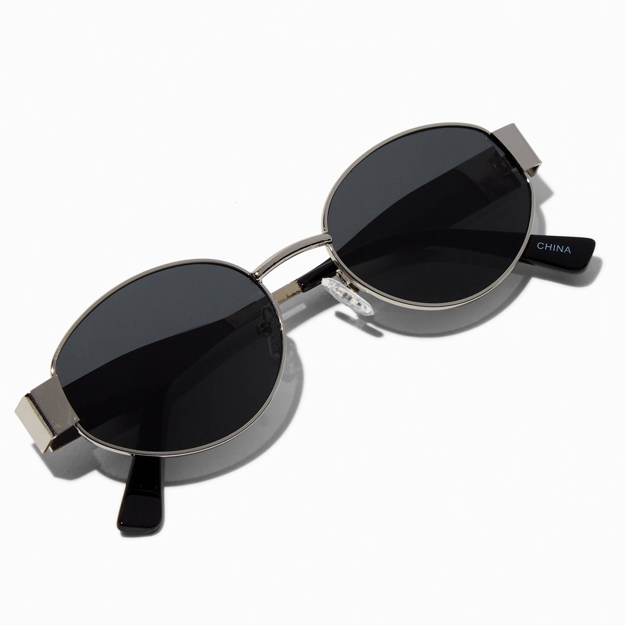 Black Tortoiseshell Oval Metal Sunglasses,