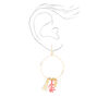 Gold Coral Palm Tassel Charms 2&quot; Hoop Earrings,