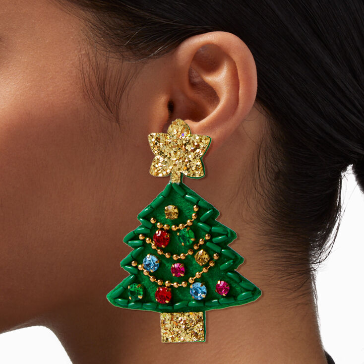 Pendantes 8&nbsp;cm sapin de No&euml;l &agrave; paillettes et strass,