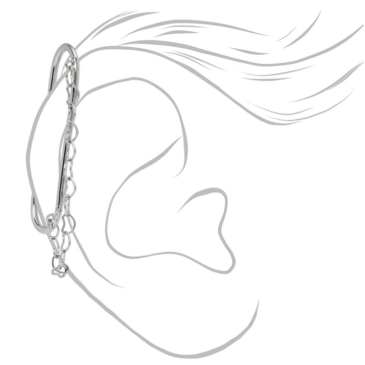 Silver Chain Industrial Ear Cuff,