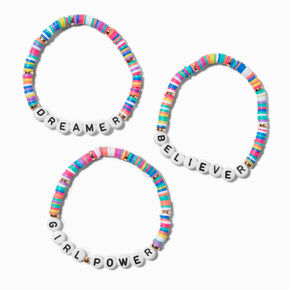 Bracelets &eacute;lastiques p&acirc;te fimo arc-en-ciel mots inspirants Claire&#39;s Club - Lot de 3,