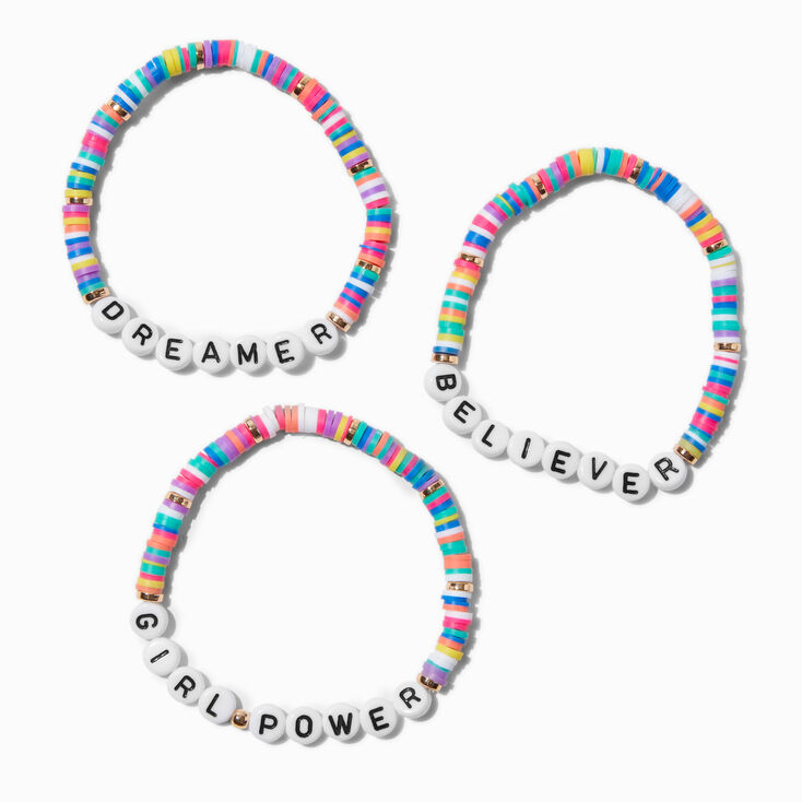 Claire&#39;s Club Inspirational Words Rainbow Heishi Bead Stretch Bracelets - 3 Pack,