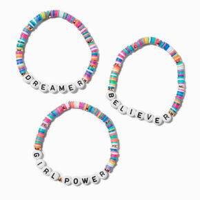 Claire&#39;s Club Inspirational Words Rainbow Fimo Clay Stretch Bracelets - 3 Pack,