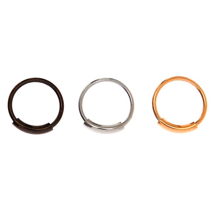 Mixed Metal 20G Sleek Bar Hoop Nose Rings - 3 Pack,