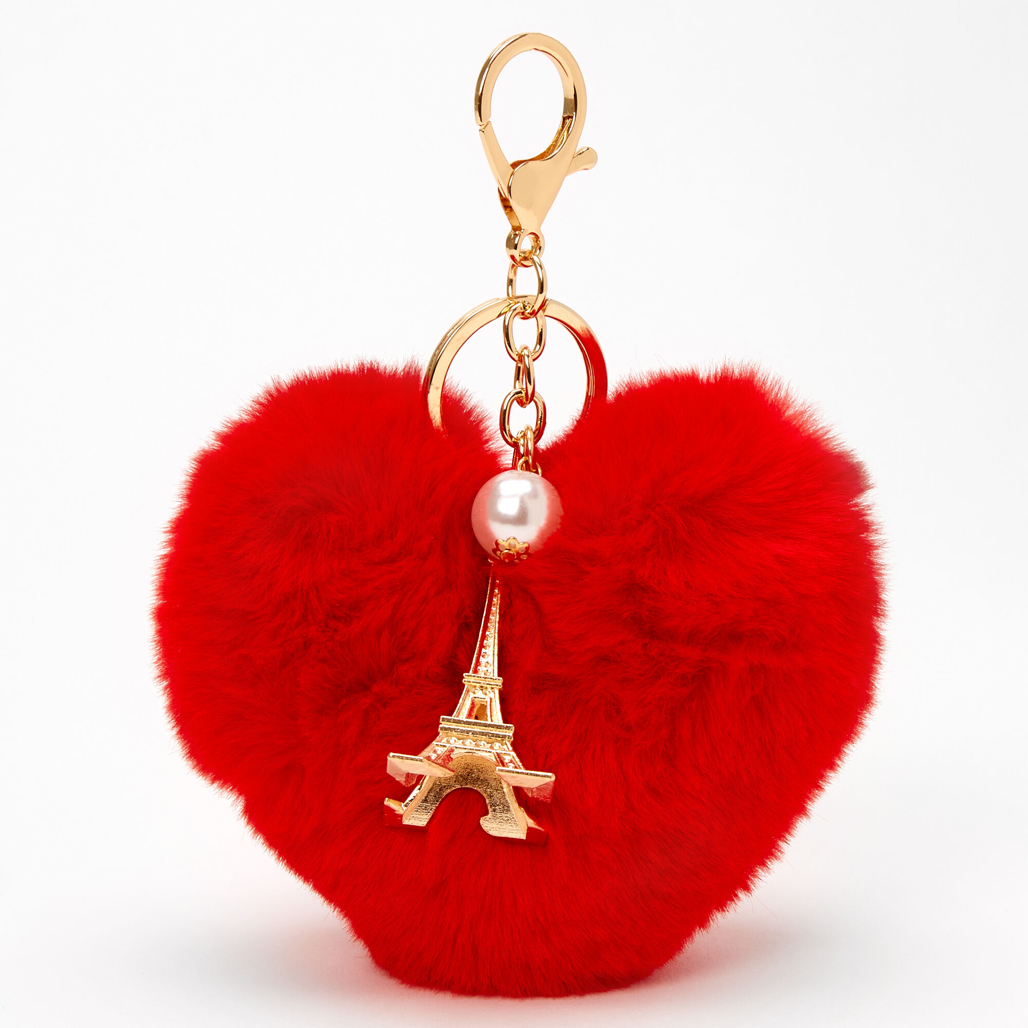 Furry Red Heart Eiffel Tower Keychain Claire's