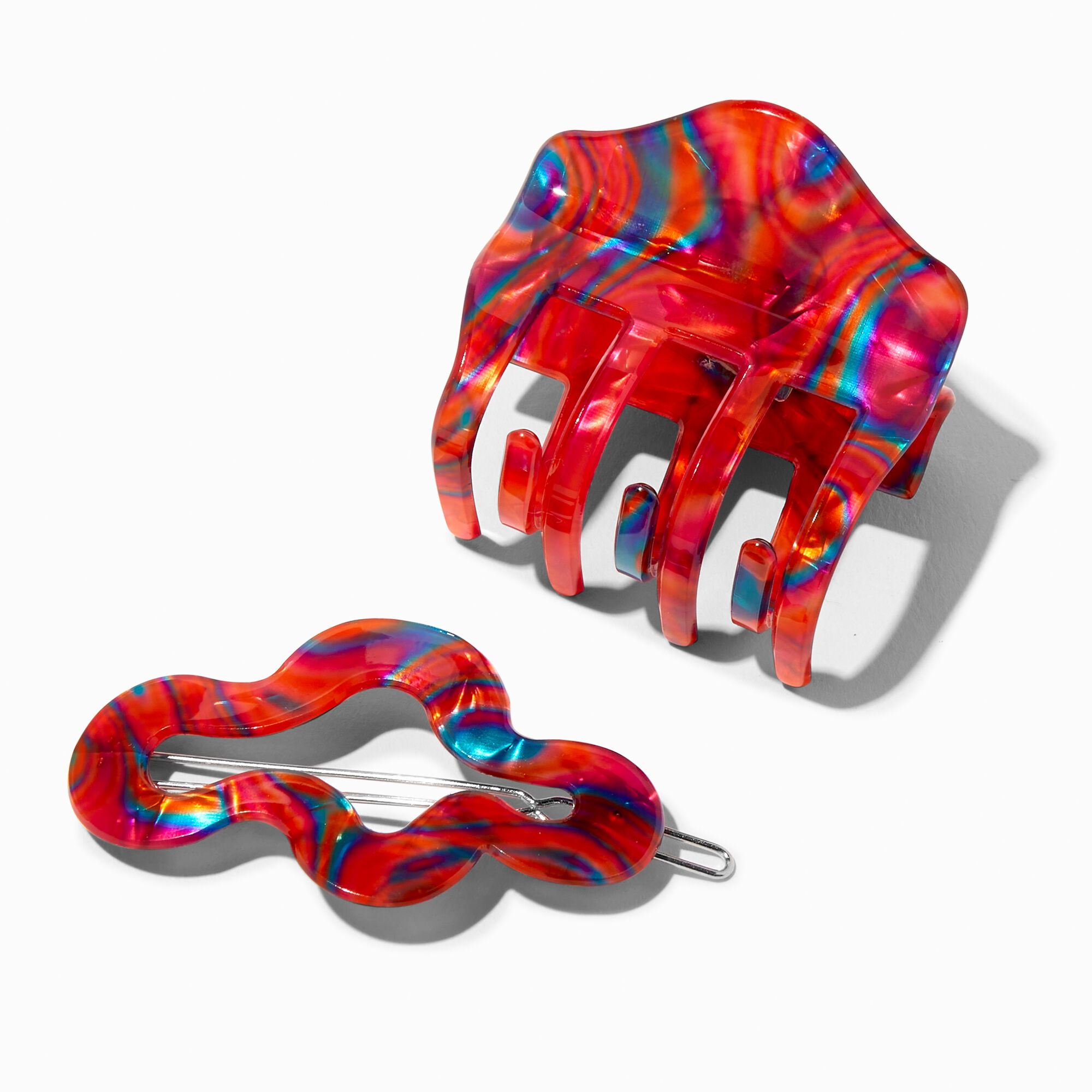 Retro Swirl Rainbow Hair Claw & Clip - 2 Pack,