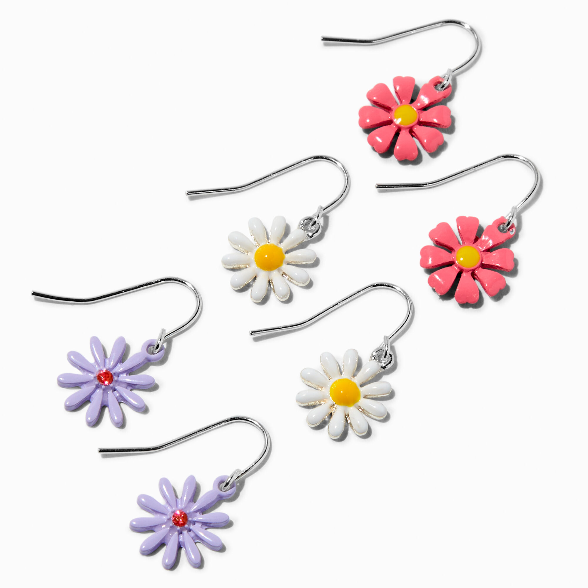 View Claires Pastel Flower 05 Drop Earrings 3 Pack Purple information