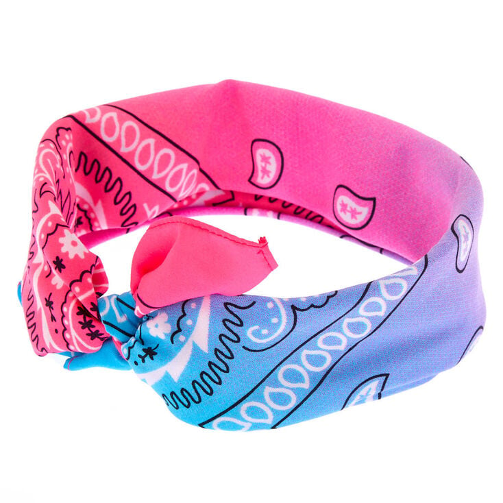 Ombre Paisley Bandana Headwrap - Pink and Blue,