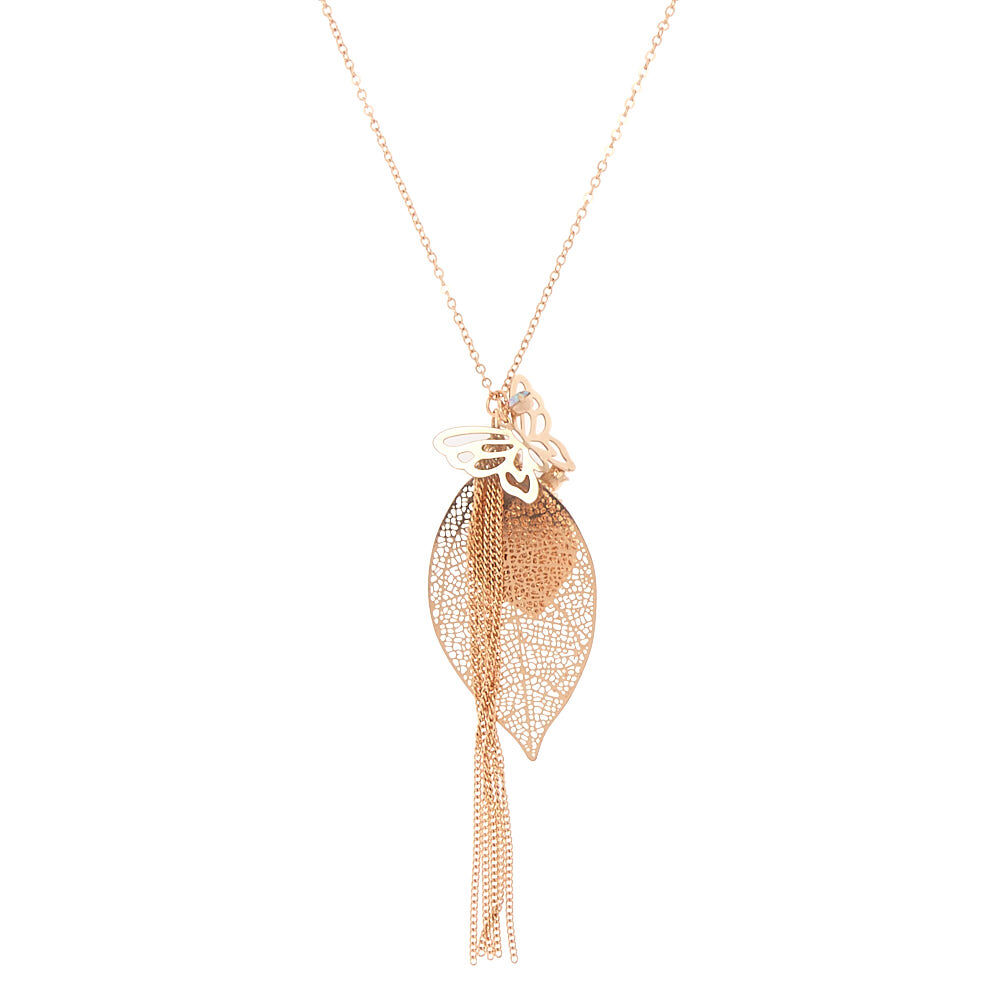 Rose gold long pendant necklace clearance