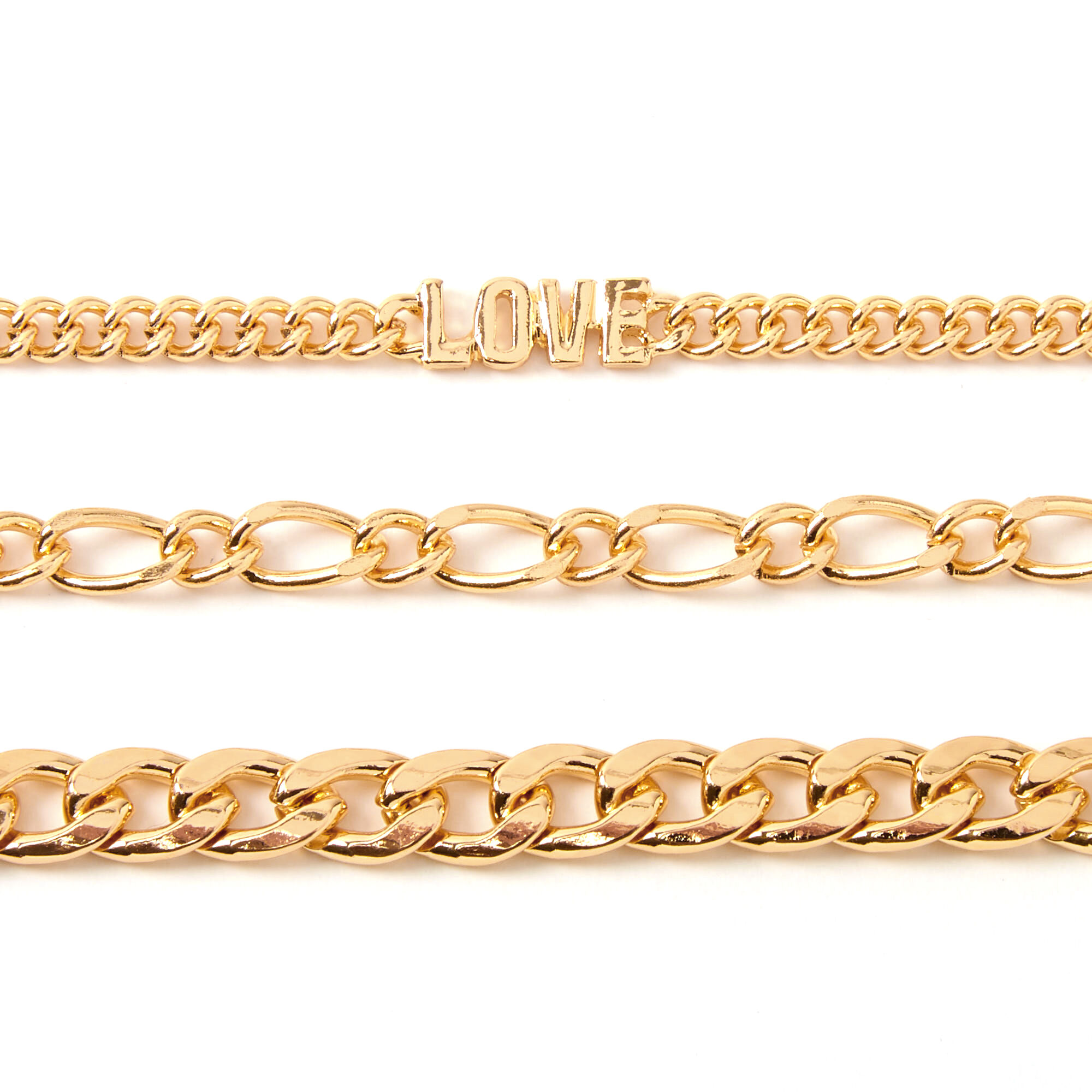Gold Love Chain Choker Necklaces - 3 Pack,