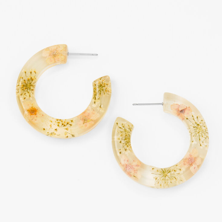 Green Clear 30MM Resin Floral Hoop Earrings,