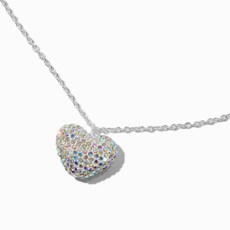 Silver-tone Pav&eacute; Crystal Heart Pendant Necklace,