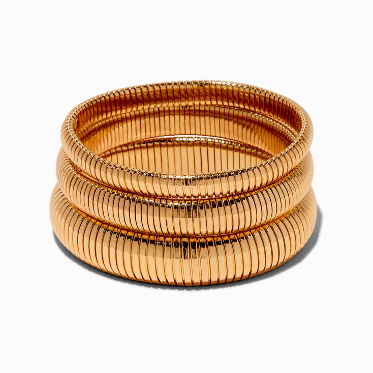 Gold-tone Ribbed Stackable Bangle Bracelets - 3 Pack,