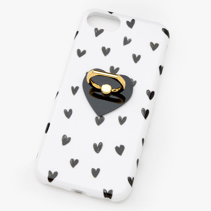 Black &amp; White Hearts Ring Stand Phone Case - Fits iPhone 6/7/8/SE,