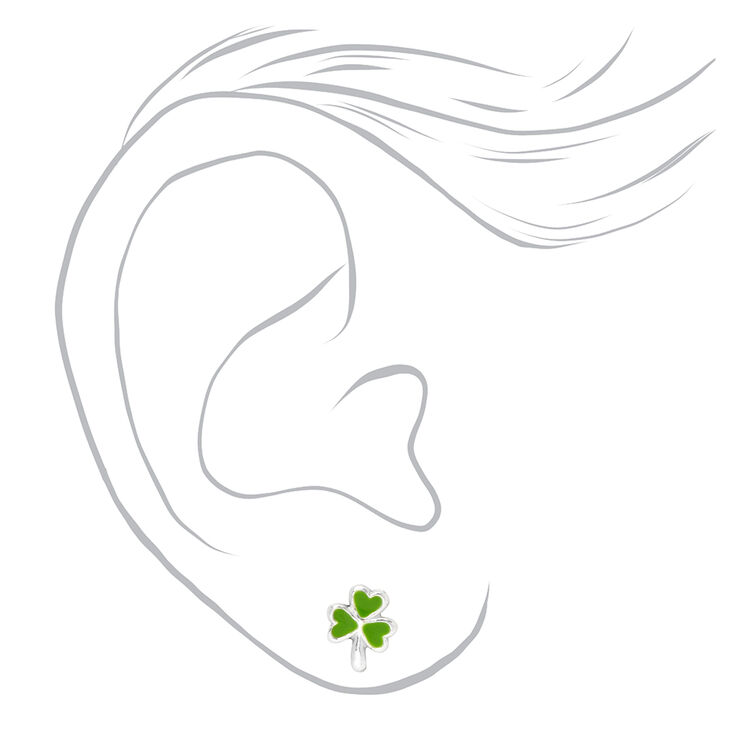 Sterling Silver Shamrock &amp; Horseshoe Stud Earrings - 2 Pack,