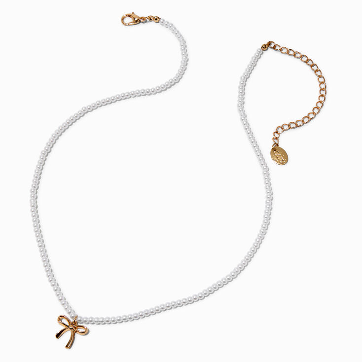 Pearl &amp; Gold-tone Bow Pendant Necklace,